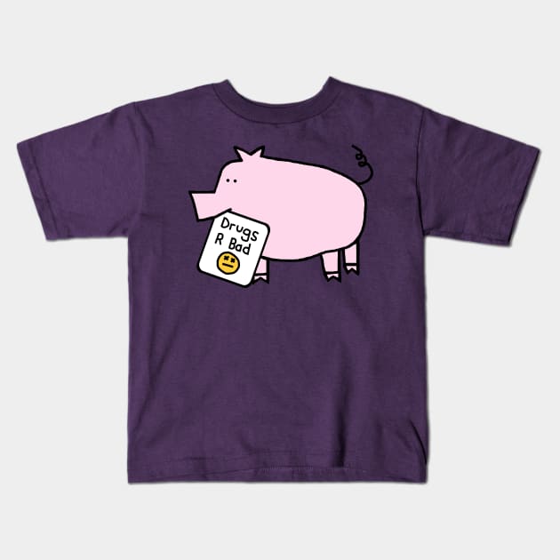 Cute Pig with Anti Drugs Message Kids T-Shirt by ellenhenryart